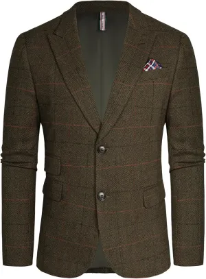 PJ PAUL JONES Men's Vintage Herringbone Tweed Blazers British Wool Blend Sport Coat Jacket