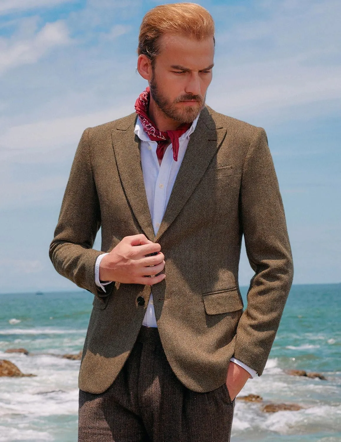 PJ PAUL JONES Men's Vintage Herringbone Tweed Blazers British Wool Blend Sport Coat Jacket