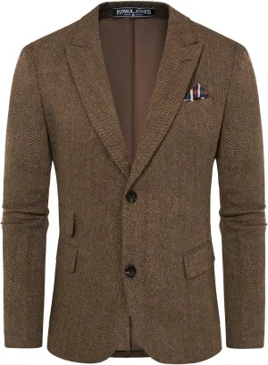 PJ PAUL JONES Men's Vintage Herringbone Tweed Blazers British Wool Blend Sport Coat Jacket