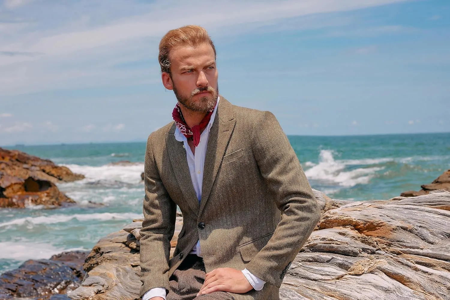 PJ PAUL JONES Men's Vintage Herringbone Tweed Blazers British Wool Blend Sport Coat Jacket