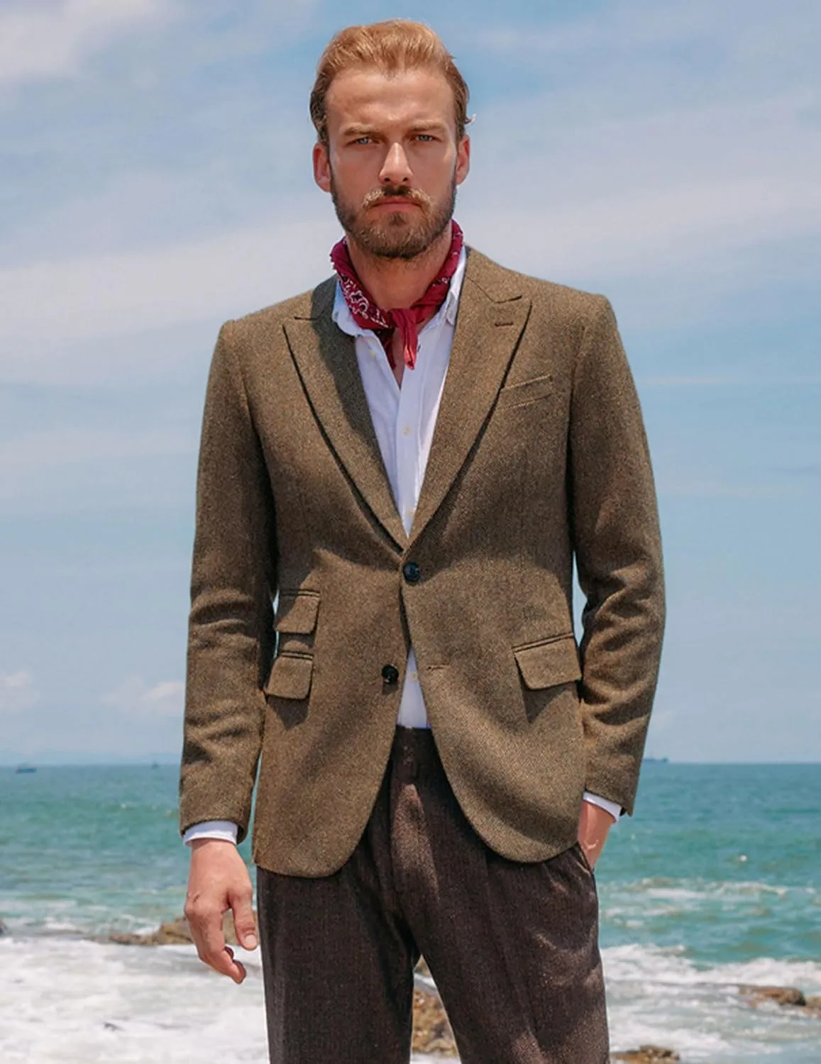 PJ PAUL JONES Men's Vintage Herringbone Tweed Blazers British Wool Blend Sport Coat Jacket