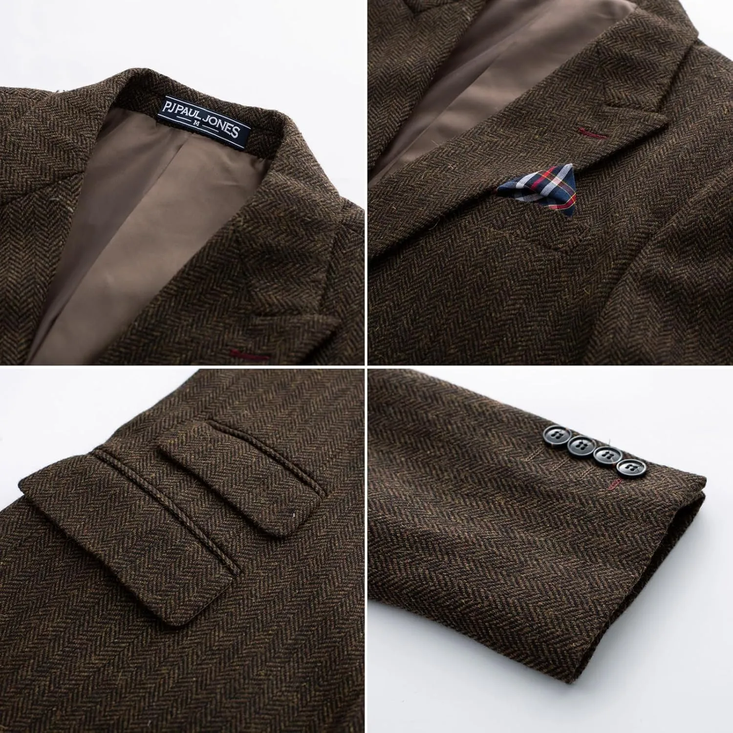 PJ PAUL JONES Men's Vintage Herringbone Tweed Blazers British Wool Blend Sport Coat Jacket