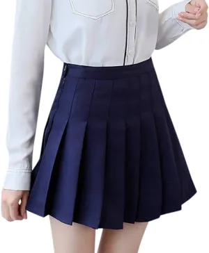 Pleated Mini Skirt Women Teen Girls High Waist School A-Line Skater Tennis Skirt Summer Casual Solid Color Skirt