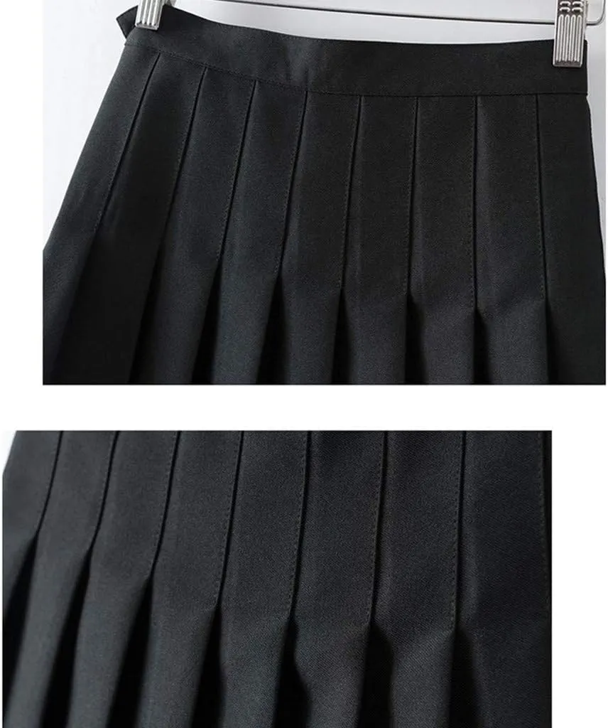 Pleated Mini Skirt Women Teen Girls High Waist School A-Line Skater Tennis Skirt Summer Casual Solid Color Skirt