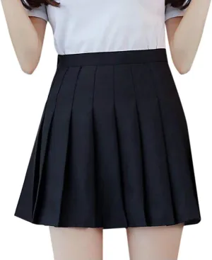 Pleated Mini Skirt Women Teen Girls High Waist School A-Line Skater Tennis Skirt Summer Casual Solid Color Skirt