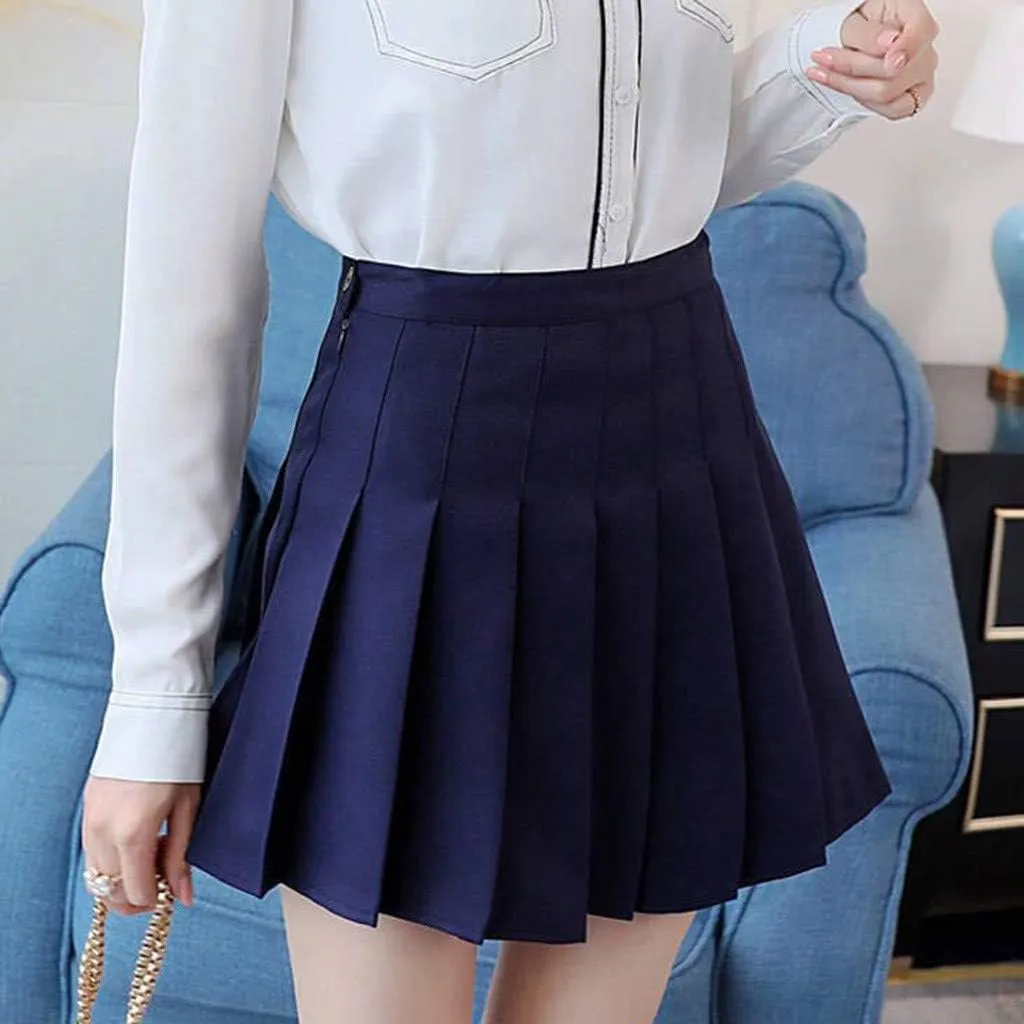 Pleated Mini Skirt Women Teen Girls High Waist School A-Line Skater Tennis Skirt Summer Casual Solid Color Skirt
