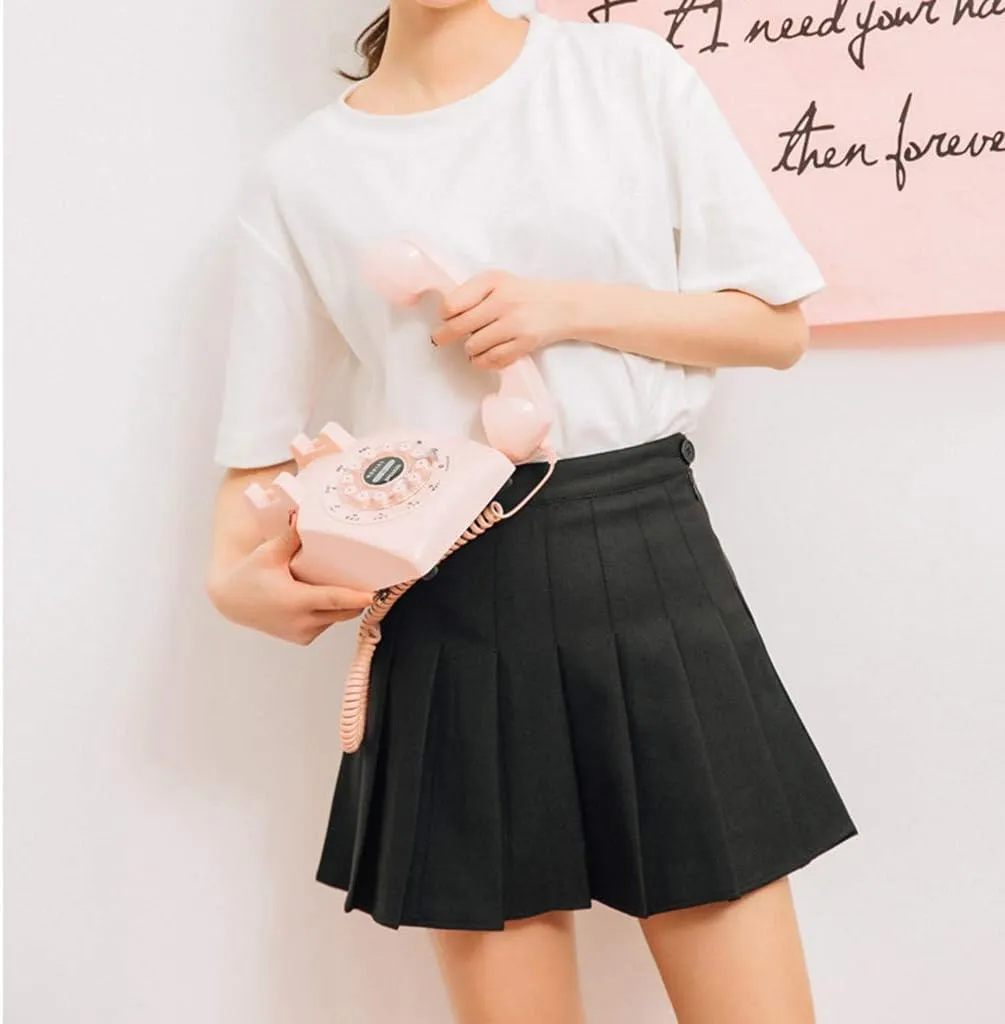 Pleated Mini Skirt Women Teen Girls High Waist School A-Line Skater Tennis Skirt Summer Casual Solid Color Skirt