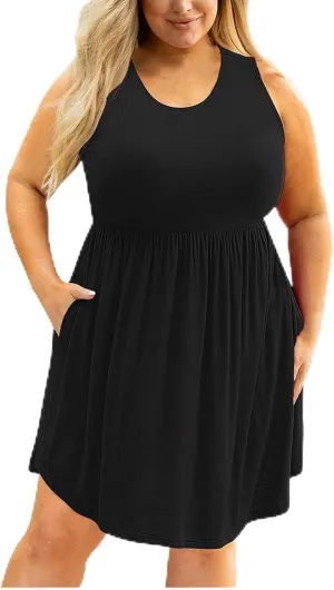 Plus Size Summer Dresses Casual Crewneck Boho Sundress Elegant Empire Waist Beach Vacation Mini Dress 2024