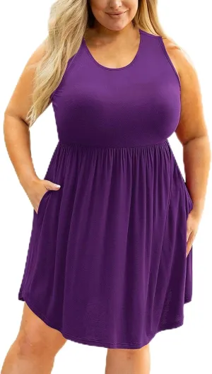 Plus Size Summer Dresses Casual Crewneck Boho Sundress Elegant Empire Waist Beach Vacation Mini Dress 2024