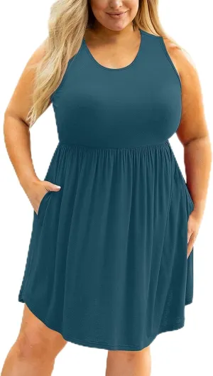 Plus Size Summer Dresses Casual Crewneck Boho Sundress Elegant Empire Waist Beach Vacation Mini Dress 2024