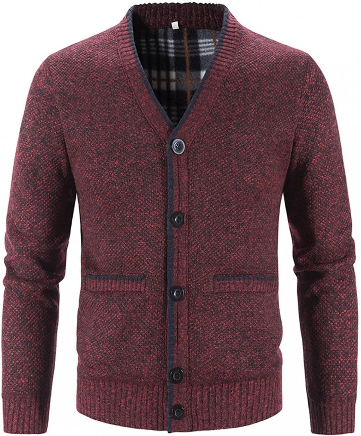 QWENTMTNTY Mens Casual Button Down Cardigan Sweaters Slim Fit Waffle Knit Sweater Jacket V Neck Pockets Fall Coat Big and Tall