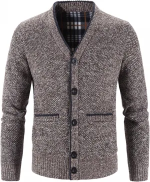 QWENTMTNTY Mens Casual Button Down Cardigan Sweaters Slim Fit Waffle Knit Sweater Jacket V Neck Pockets Fall Coat Big and Tall