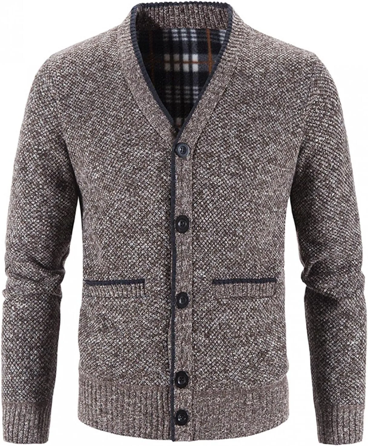 QWENTMTNTY Mens Casual Button Down Cardigan Sweaters Slim Fit Waffle Knit Sweater Jacket V Neck Pockets Fall Coat Big and Tall