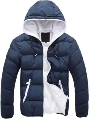 QWENTMTNTY Men's Lightweight Puffer Jackets Hoodie Slim Fit Thermal Warm Down Coat Contrast Color Fashion Hooded Windbreaker