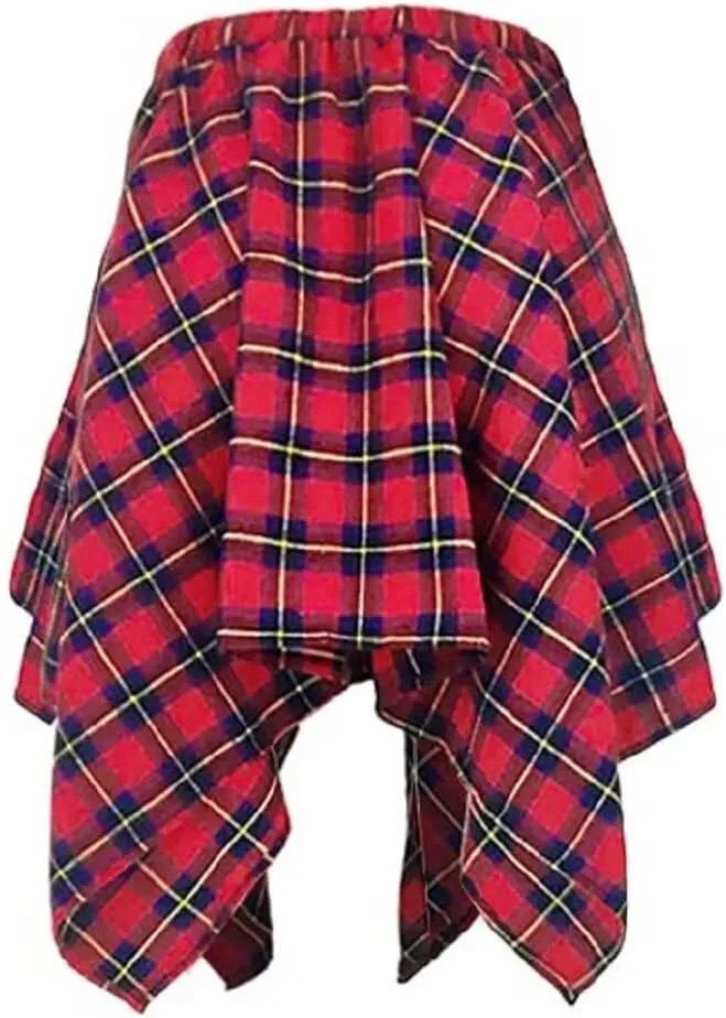 RAMOUG Summer Knot Skirts for Women Plaid Asymmetrical Hem High Waist Y2K Mini Short Skirt