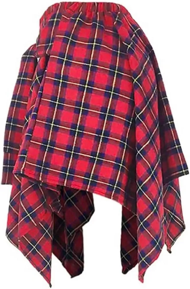 RAMOUG Summer Knot Skirts for Women Plaid Asymmetrical Hem High Waist Y2K Mini Short Skirt