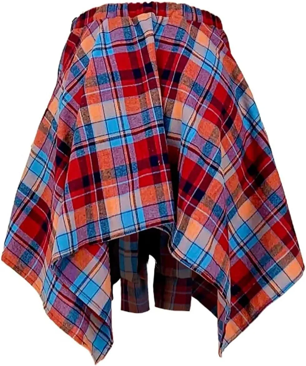 RAMOUG Summer Knot Skirts for Women Plaid Asymmetrical Hem High Waist Y2K Mini Short Skirt