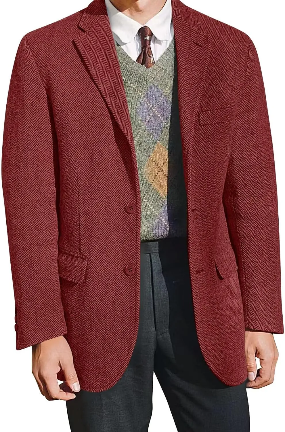 Retro Tweed Men's Suit Jackets,Herringbone Slim Fit Sport Coats Blazer Prom Business Casual Men Tux Jacket Wedding Blazers