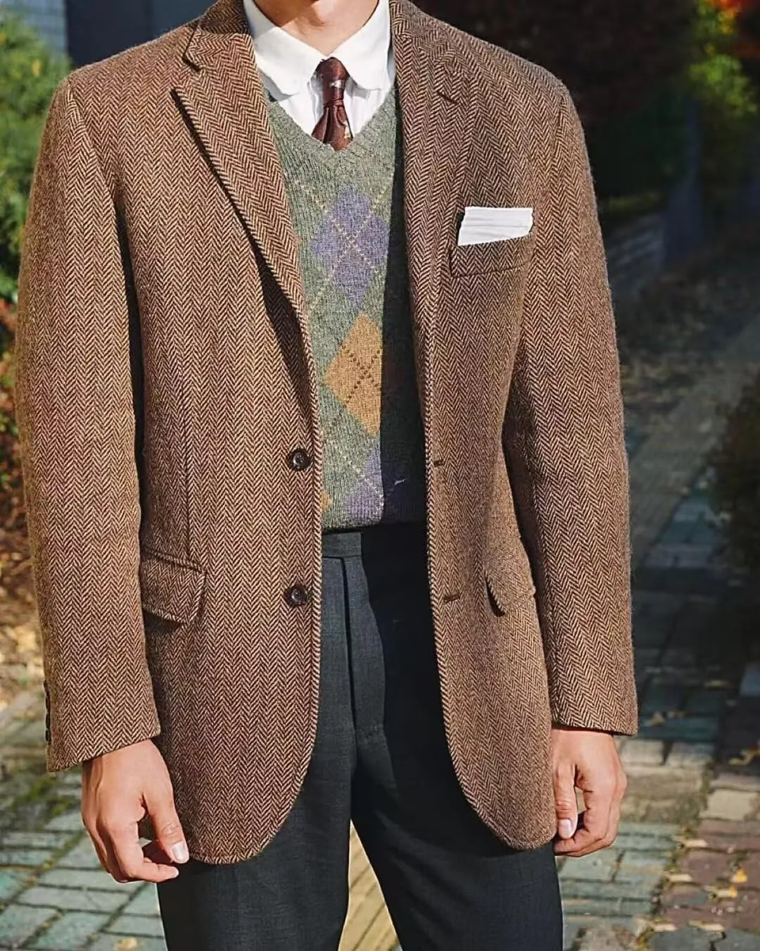 Retro Tweed Men's Suit Jackets,Herringbone Slim Fit Sport Coats Blazer Prom Business Casual Men Tux Jacket Wedding Blazers