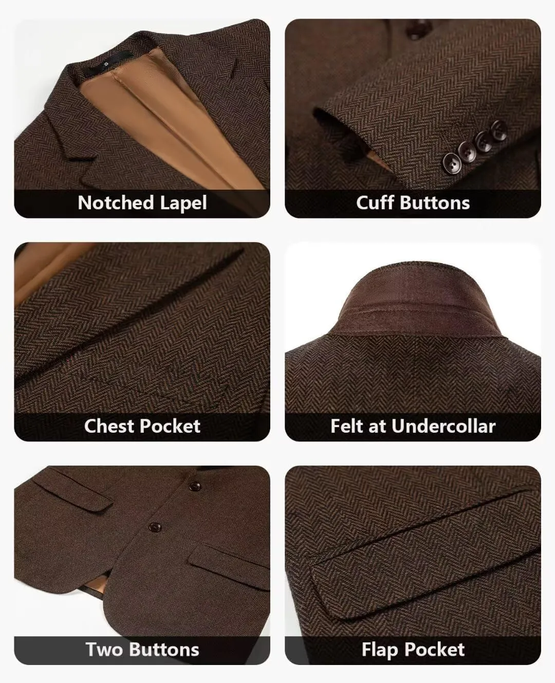 Retro Tweed Men's Suit Jackets,Herringbone Slim Fit Sport Coats Blazer Prom Business Casual Men Tux Jacket Wedding Blazers