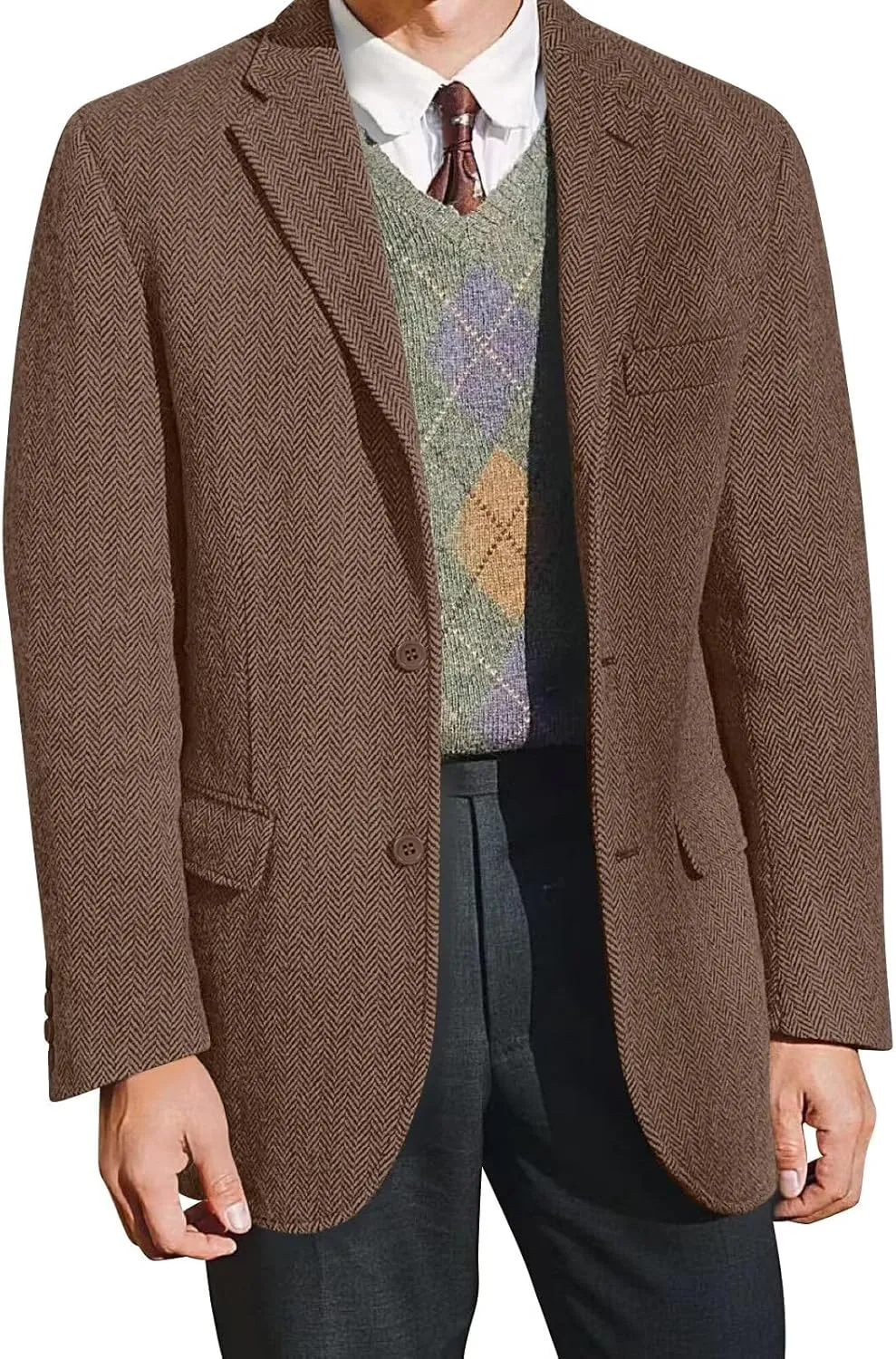Retro Tweed Men's Suit Jackets,Herringbone Slim Fit Sport Coats Blazer Prom Business Casual Men Tux Jacket Wedding Blazers