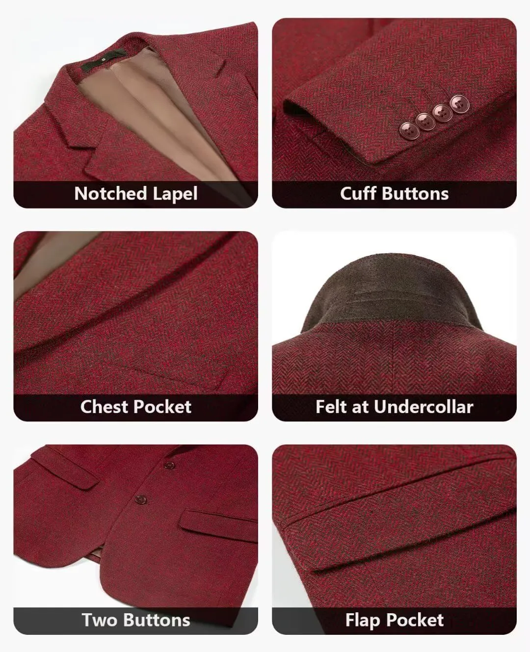 Retro Tweed Men's Suit Jackets,Herringbone Slim Fit Sport Coats Blazer Prom Business Casual Men Tux Jacket Wedding Blazers