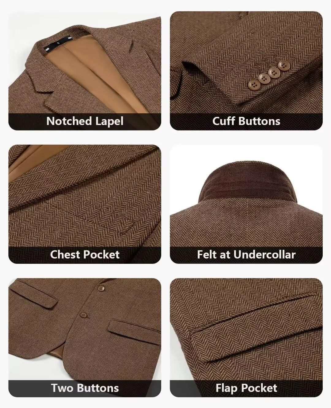 Retro Tweed Men's Suit Jackets,Herringbone Slim Fit Sport Coats Blazer Prom Business Casual Men Tux Jacket Wedding Blazers