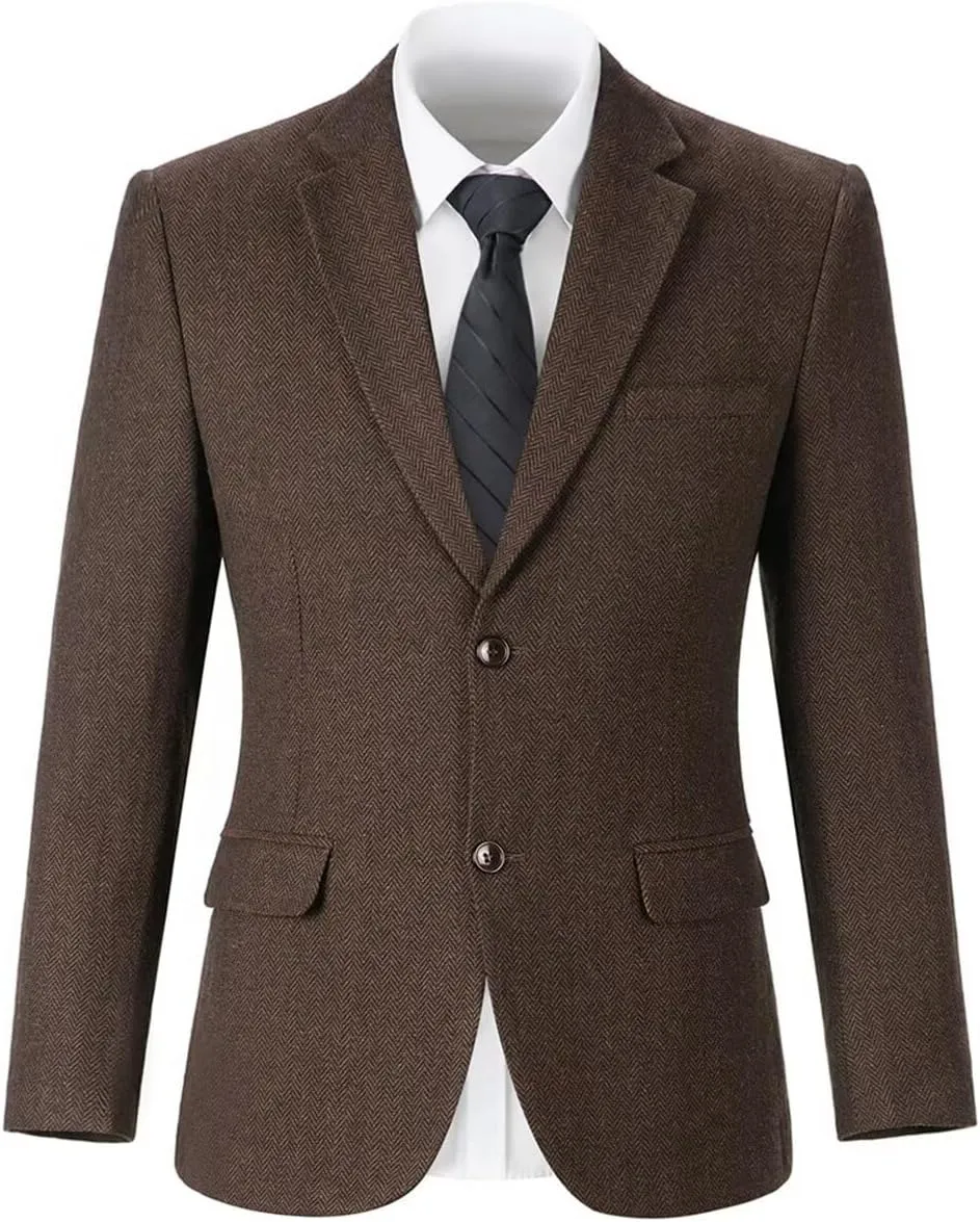 Retro Tweed Men's Suit Jackets,Herringbone Slim Fit Sport Coats Blazer Prom Business Casual Men Tux Jacket Wedding Blazers