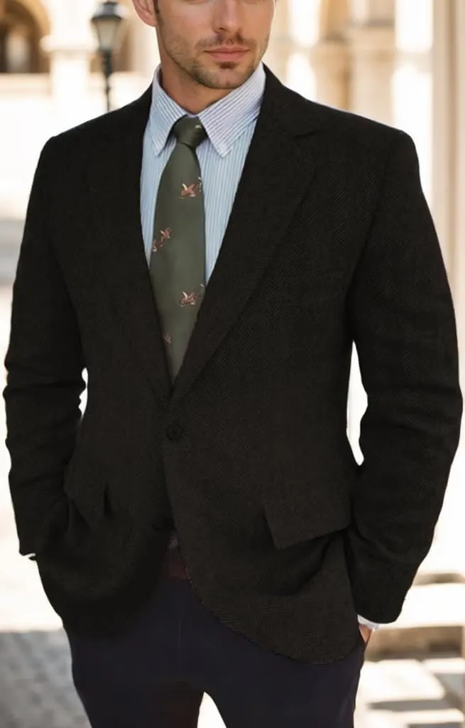 Retro Tweed Men's Suit Jackets,Herringbone Slim Fit Sport Coats Blazer Prom Business Casual Men Tux Jacket Wedding Blazers