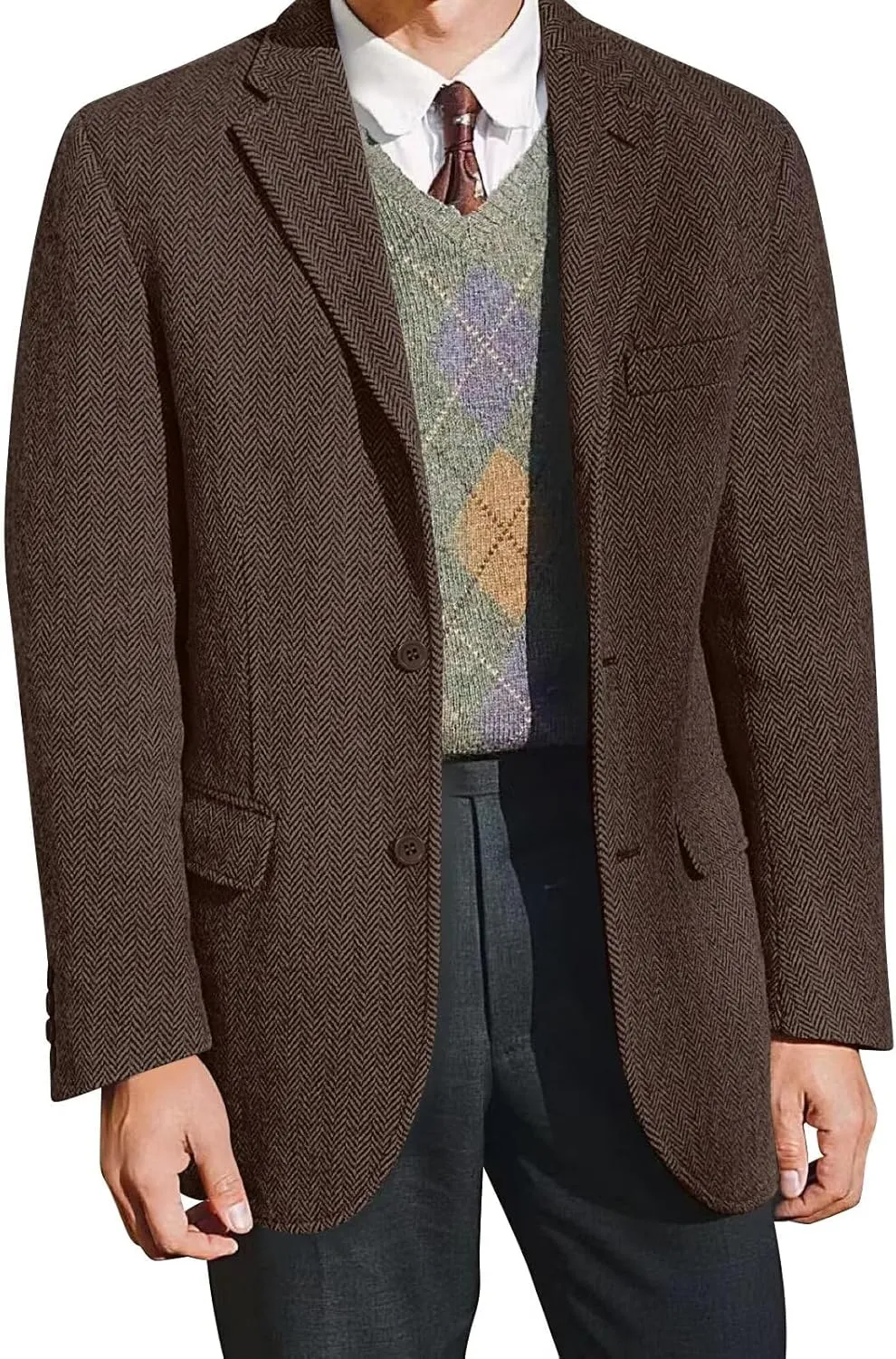 Retro Tweed Men's Suit Jackets,Herringbone Slim Fit Sport Coats Blazer Prom Business Casual Men Tux Jacket Wedding Blazers