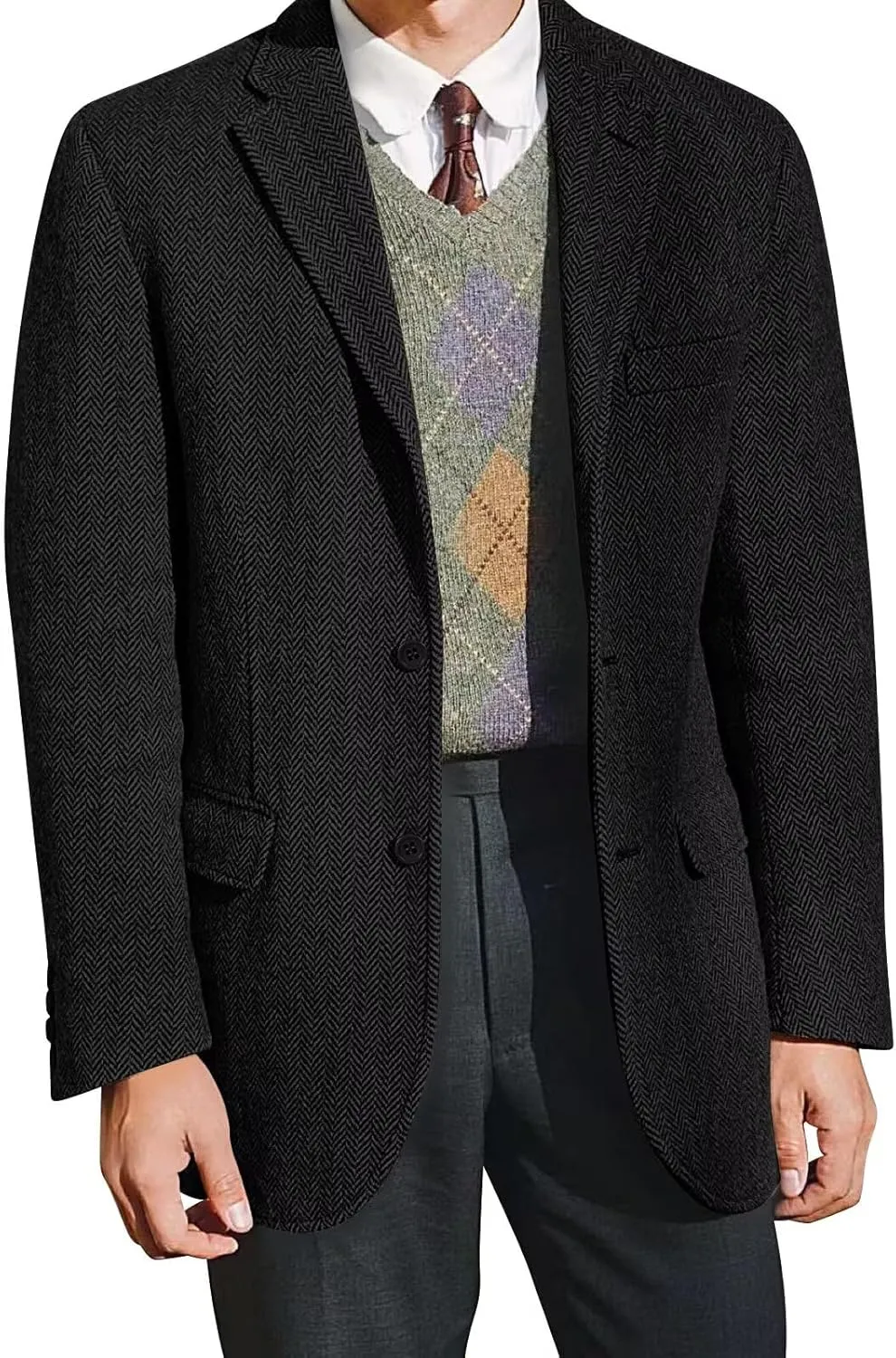 Retro Tweed Men's Suit Jackets,Herringbone Slim Fit Sport Coats Blazer Prom Business Casual Men Tux Jacket Wedding Blazers