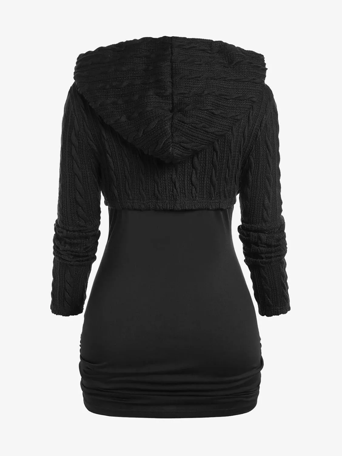 ROSE GAL Women Lace Trim Ruched Cami Tank Top and Hooded Hook Eye Cable Knit Cropped Shrug Sweater