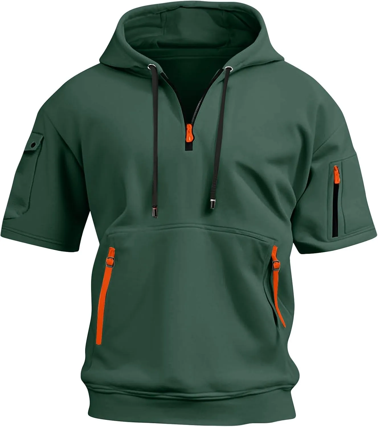 RTTUIOP Short Sleeve Hoodies for Men Gym Workout Athletic Running Shirts Quarter Zip Hoodie Pocket Tee