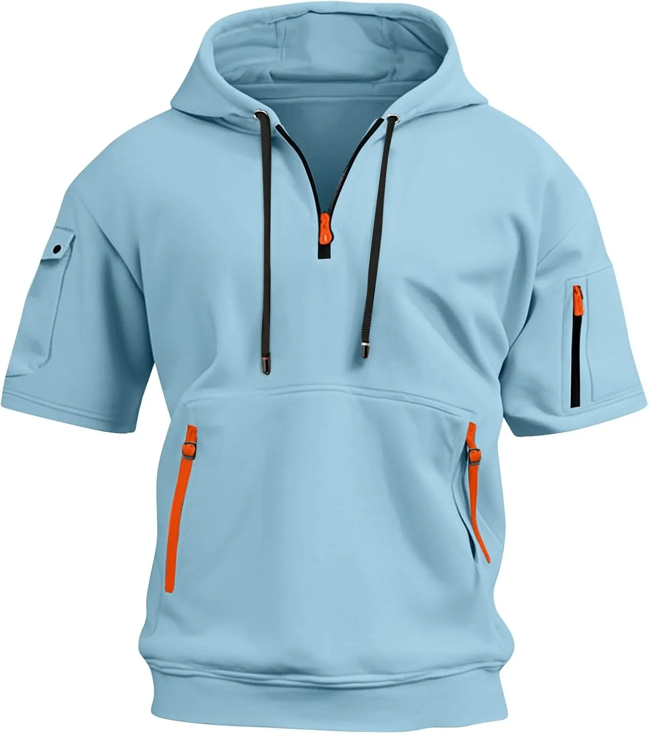 RTTUIOP Short Sleeve Hoodies for Men Gym Workout Athletic Running Shirts Quarter Zip Hoodie Pocket Tee