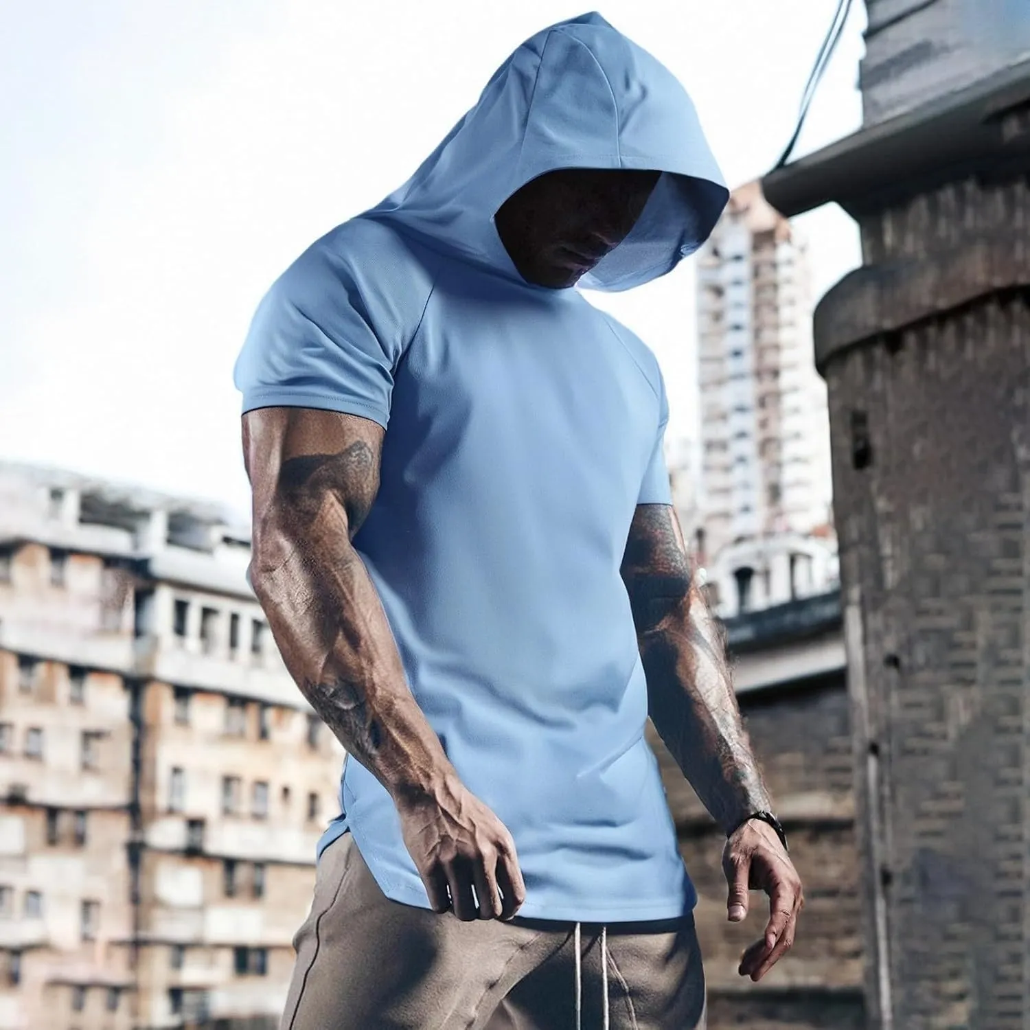 RTTUIOP Short Sleeve Hoodies For Men Moisture Wicking Quick Dry Shirts Workout Gym Tshirts Muscle Pullover Athletic Tees