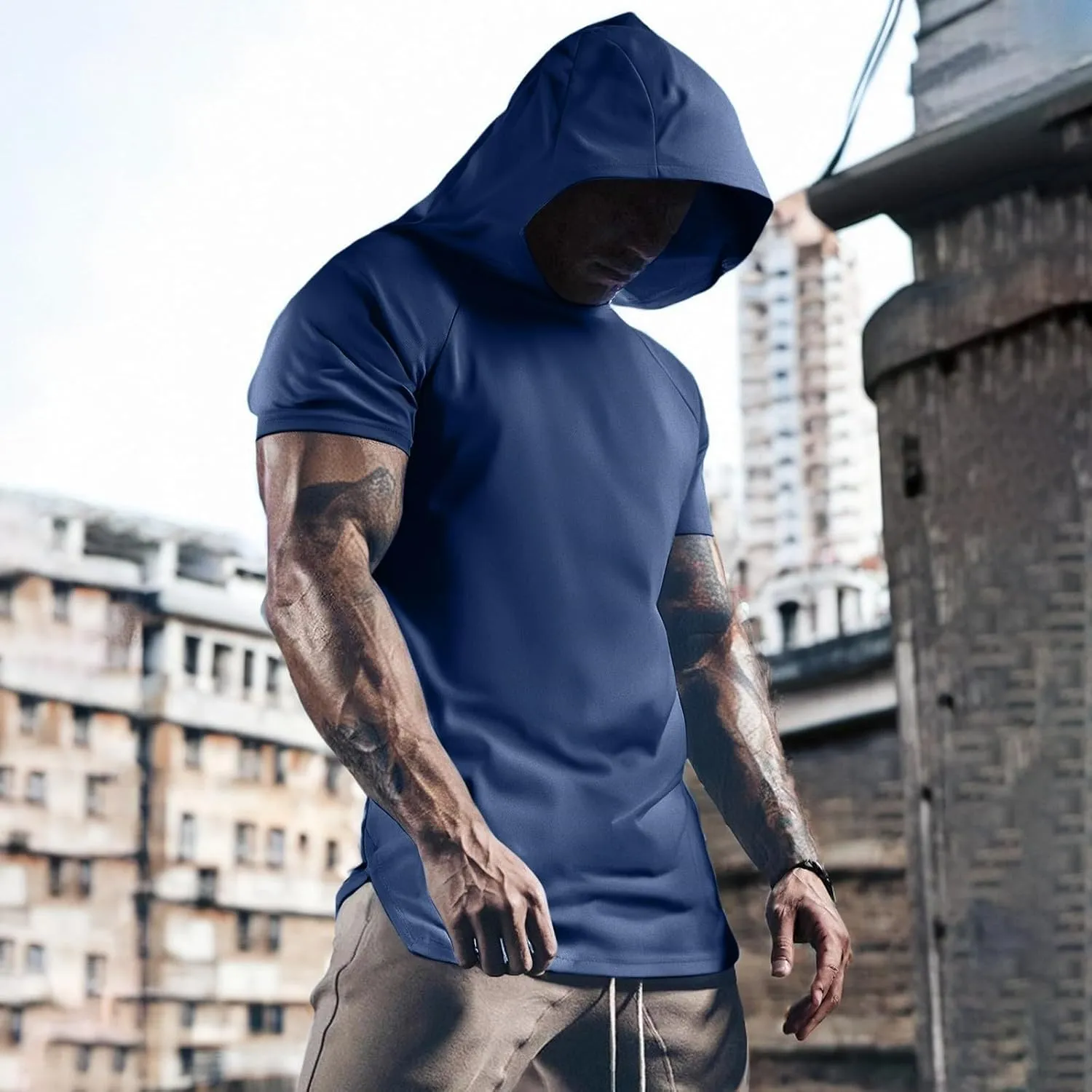 RTTUIOP Short Sleeve Hoodies For Men Moisture Wicking Shirts Quick Dry Shirts Workout Gym Tshirts Pullover Athletic Tees