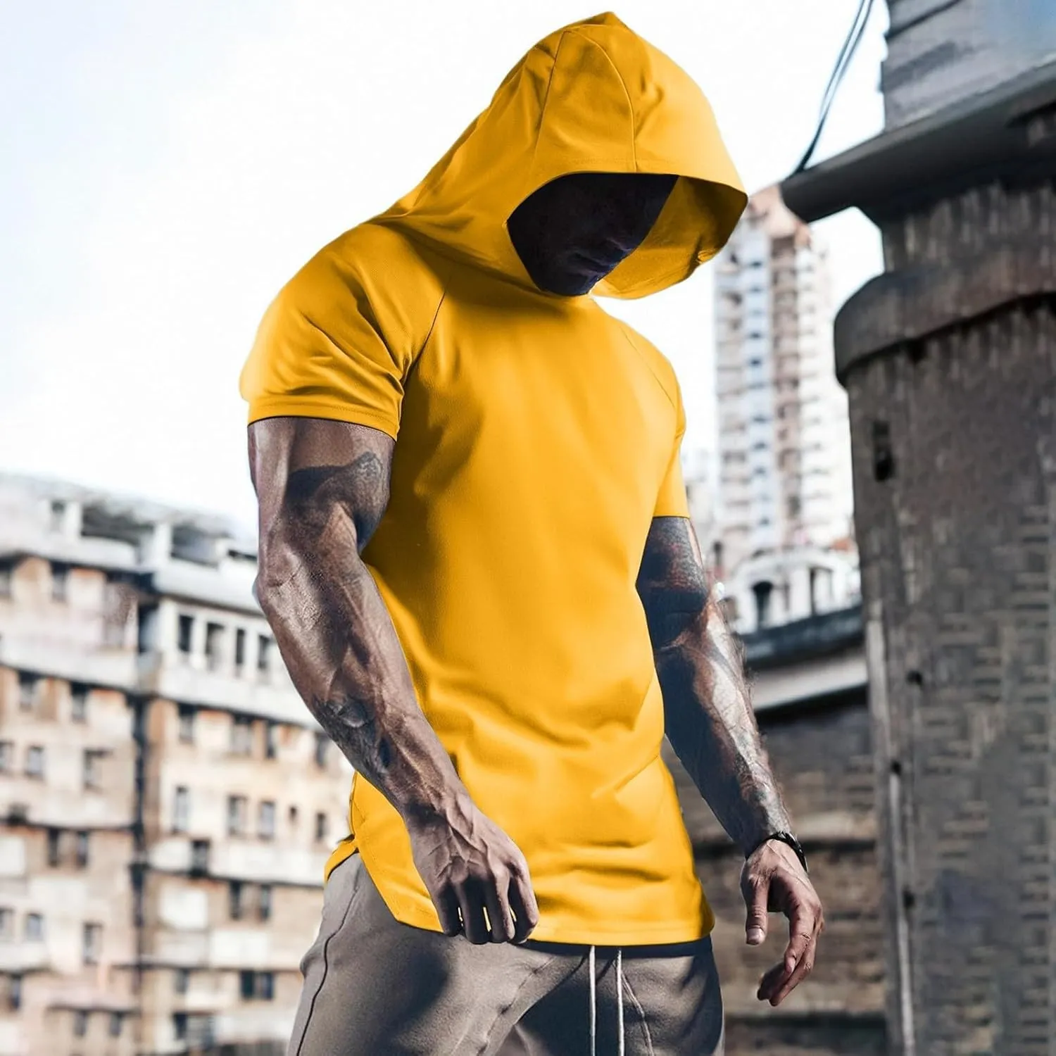 RTTUIOP Short Sleeve Hoodies For Men Moisture Wicking Shirts Quick Dry Shirts Workout Gym Tshirts Pullover Athletic Tees