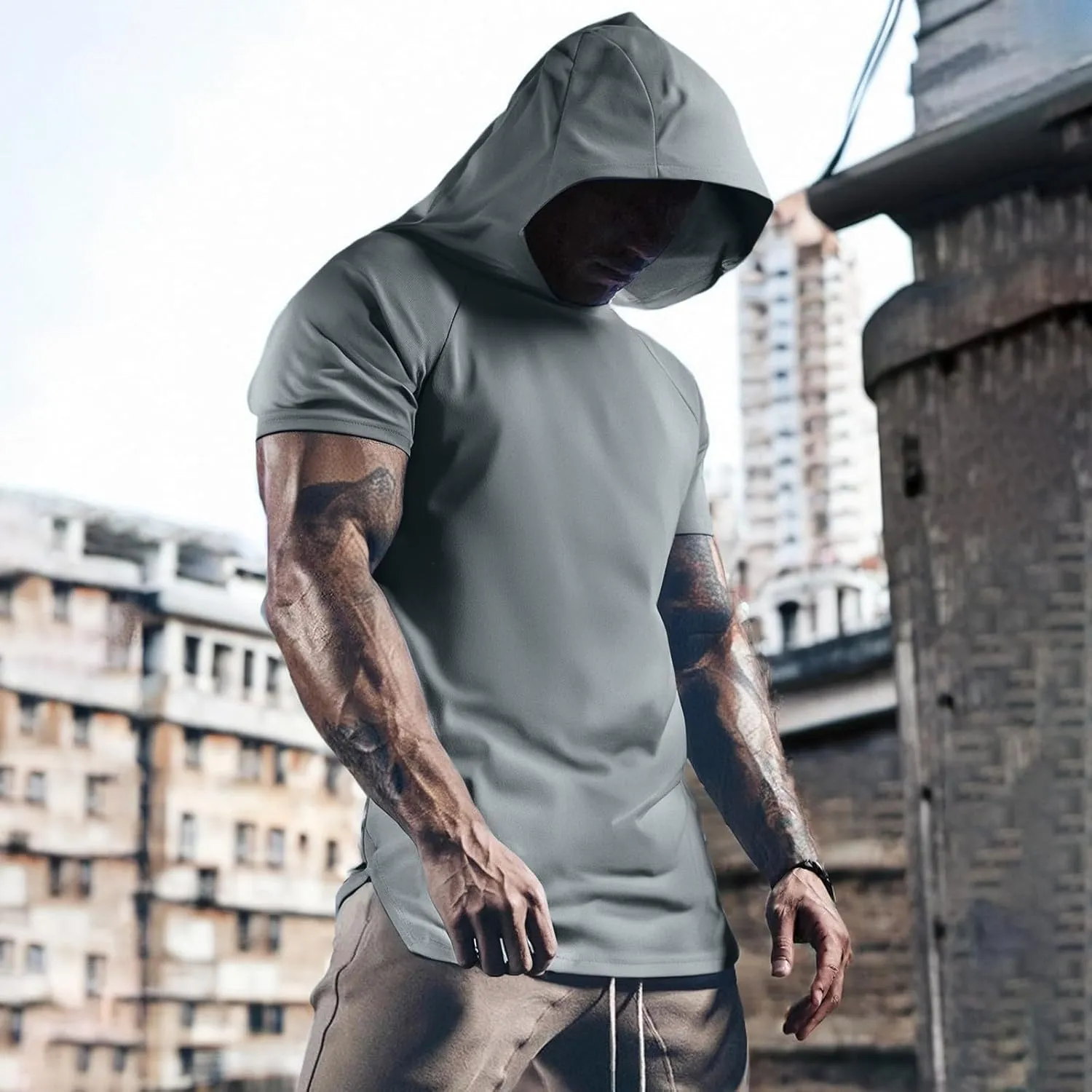 RTTUIOP Short Sleeve Hoodies For Men Moisture Wicking Shirts Quick Dry Shirts Workout Gym Tshirts Pullover Athletic Tees