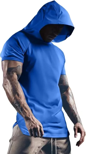 RTTUIOP Short Sleeve Hoodies for Men Workout Gym Athletic Running Tee Solid Color Hoodie Moisture Wicking Quick Dry Shirts