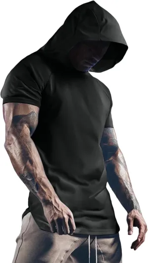 RTTUIOP Short Sleeve Hoodies for Men Workout Gym Athletic Running Tee Solid Color Hoodie Moisture Wicking Quick Dry Shirts