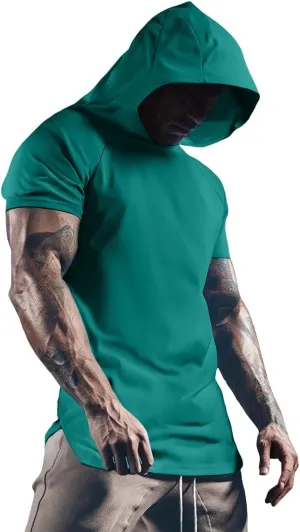 RTTUIOP Short Sleeve Hoodies for Men Workout Gym Athletic Running Tee Solid Color Hoodie Moisture Wicking Quick Dry Shirts