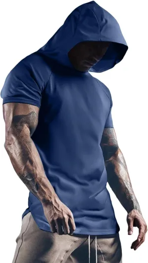 RTTUIOP Short Sleeve Hoodies for Men Workout Gym Athletic Running Tee Solid Color Hoodie Moisture Wicking Quick Dry Shirts
