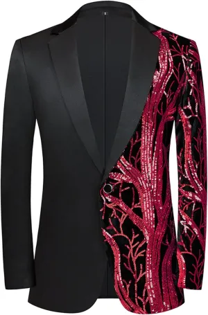 Sequin Shiny Prom Suit Jacket for Men One Button Slim Fit Casual Sport Coats Blazers Tuxedo for Wedding Banquet