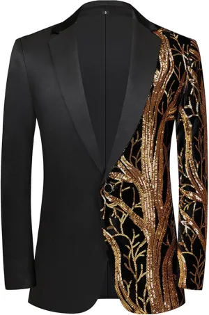 Sequin Shiny Prom Suit Jacket for Men One Button Slim Fit Casual Sport Coats Blazers Tuxedo for Wedding Banquet