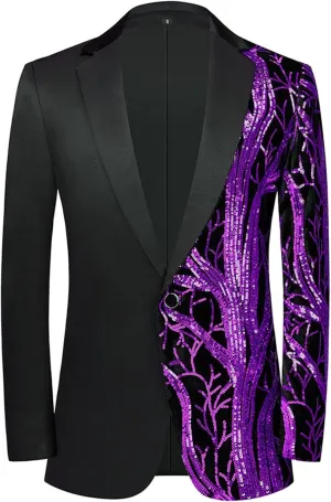 Sequin Shiny Prom Suit Jacket for Men One Button Slim Fit Casual Sport Coats Blazers Tuxedo for Wedding Banquet