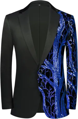 Sequin Shiny Prom Suit Jacket for Men One Button Slim Fit Casual Sport Coats Blazers Tuxedo for Wedding Banquet