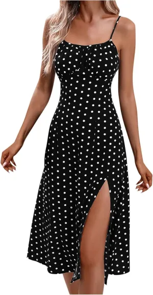 Sexy Dresses for Women Spaghetti Strap Empire Waist Side Split Summer Dresses Flowy Beach Wedding Vacation Sundress