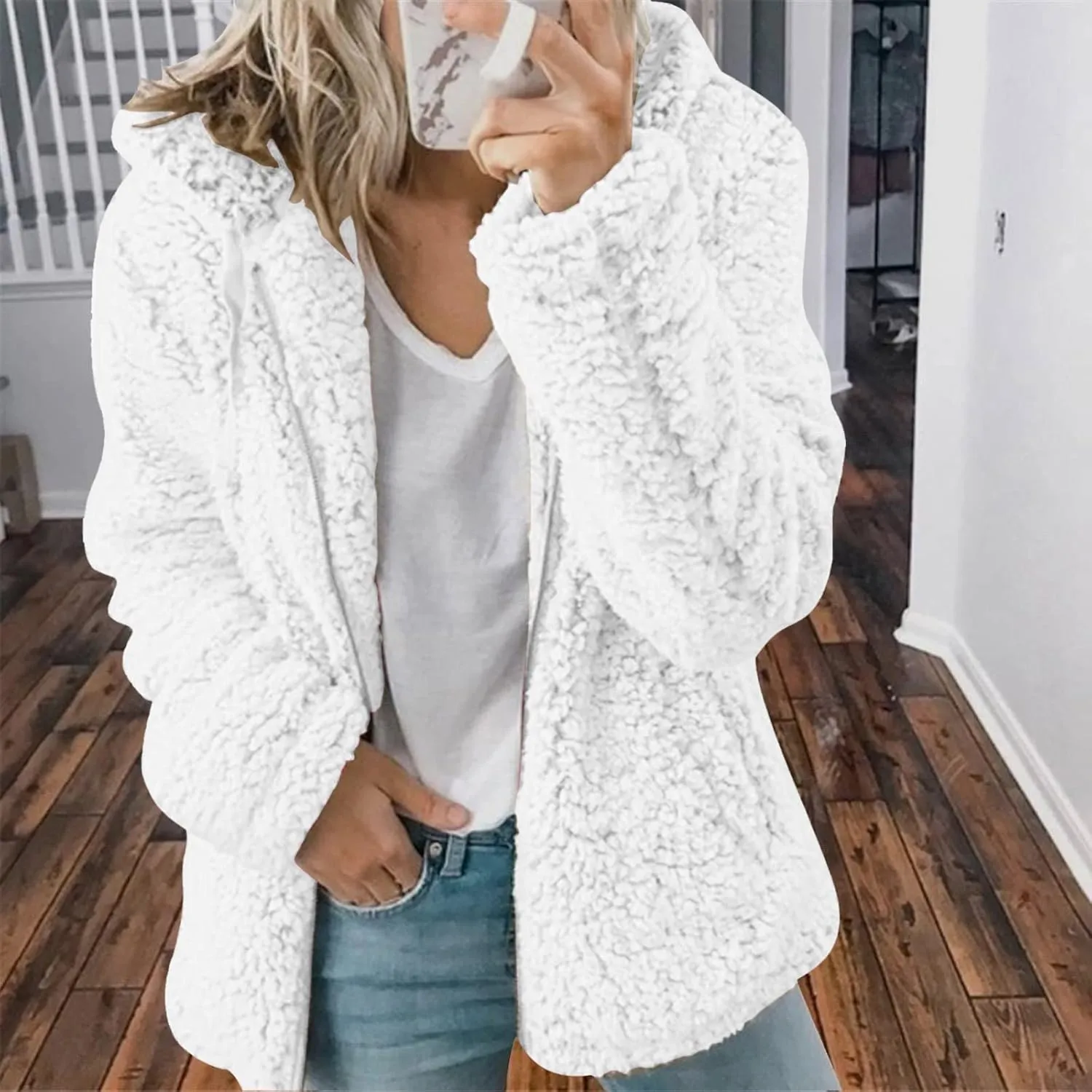 SHOPESSA Winter Coats and Jackets for Women Slouchy Sherpa Cardigan Women Sherpa Hoodies with Zipper Snow Jackets for Women