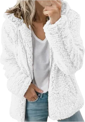 SHOPESSA Winter Coats and Jackets for Women Slouchy Sherpa Cardigan Women Sherpa Hoodies with Zipper Snow Jackets for Women