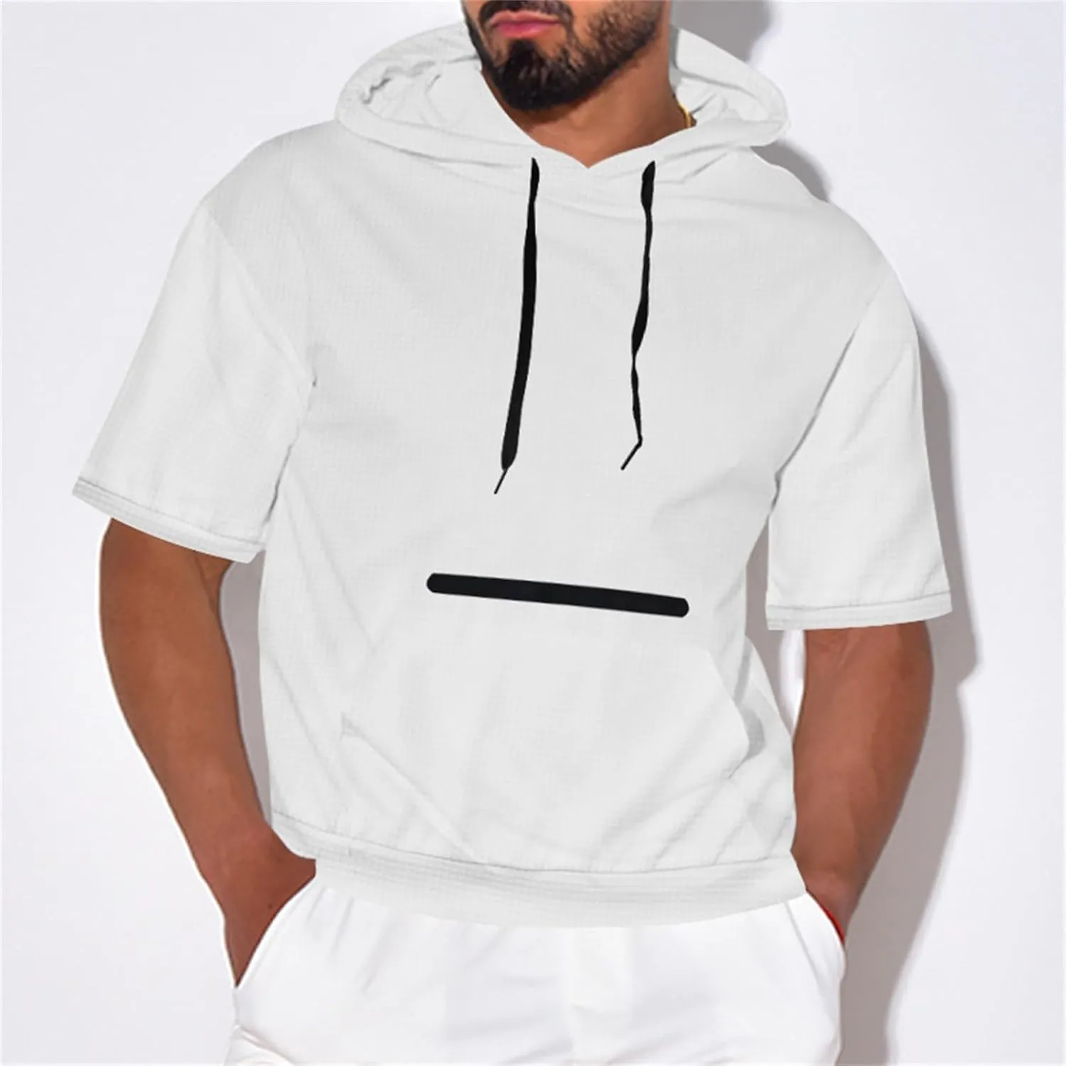 Short Sleeve Hoodies for Men 2025 Waffle Hooded Shirts with Zipper Pocket Casual Summer T-Shirt Hooded Pullover Tops